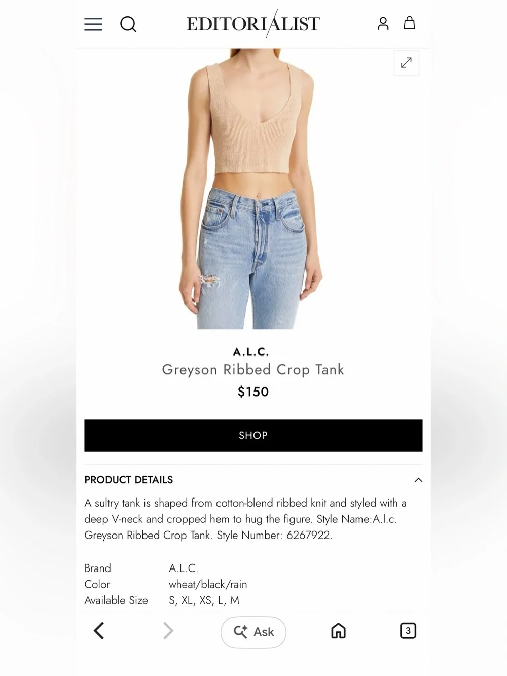 A L C Greyson Ribbed Cropped Tank Top - Nude - Picture 4 of 7